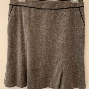 Semantiks skirt suit; gray with black trim